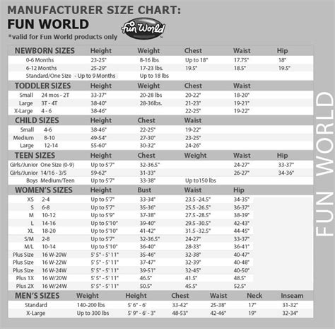 fun world halloween costumes|fun world costumes size chart.